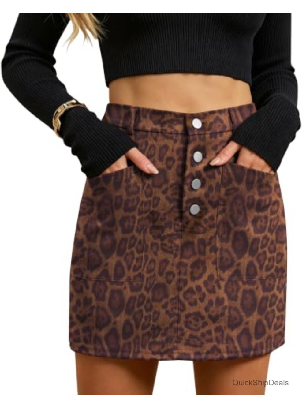 Faux Suede High Waisted A-Line Mini Skirt with Button Front and Pockets